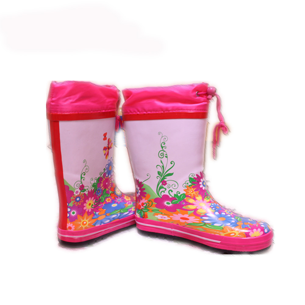 Botas de lluvia para niños con cuerda impermeable con cordón