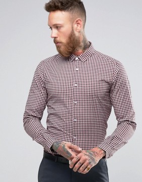 Latest Design Custom Long Sleeve Mens Pre-Shrunk 97% Cotton 3% Elastane Lightweight Check Print Skinny Fit Casual Shirts
