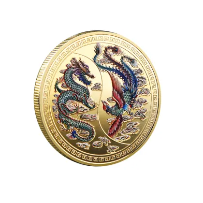 China Lucky Coin: Dragon and Phoenix Collection - Colored, Gold and Silver Plated Coin