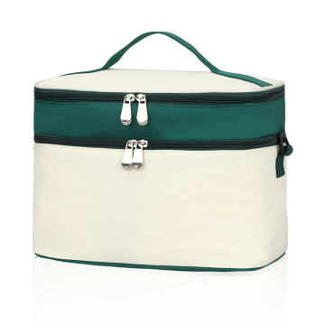 Large Capacity Double-Layer Canvas Lunch Bag with Freezable Insulation and Leakproof Design