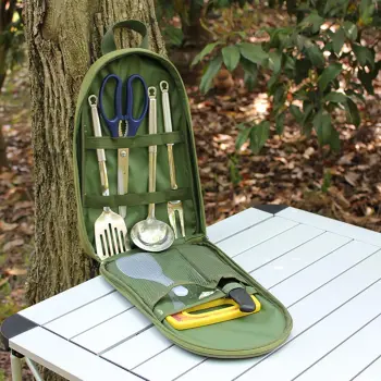 Portable Camping Kitchen Utensil Set with Carrying Bag for BBQ, Beach, Hiking & Travel