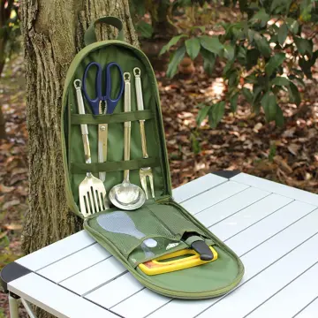 Portable Camping Kitchen Utensil Set with Carrying Bag for BBQ, Beach, Hiking & Travel