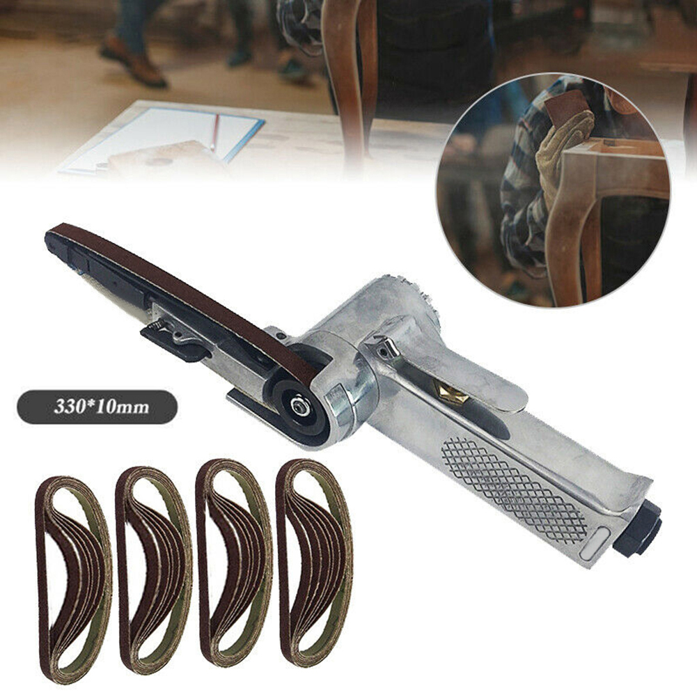330x10mm Air Finger Belt Sander Air Angle Grinding Machine With 50pcs Sanding Belts For Air Compressor Sanding Pneumatic Tool