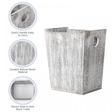 Rustic Wood Garbage Can with 2 Circular Handles