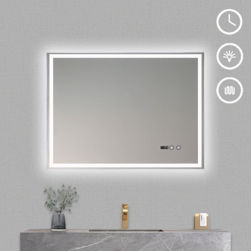 Smart Luxury LED Bathroom Mirror with Digital Clock, Temperature Display, and Demister Pad