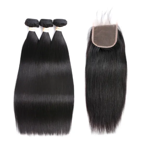 3 Pieces Hair Bundles With One Piece 4*4 Lace Closure No Tangle No Shed Very Soft , Natural Color 100% Brazilian Human Hair
