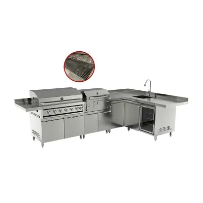 Outdoor Large Gas Barbeque Grill Stainless Steel Charcoal Grills with Sink Cabinet