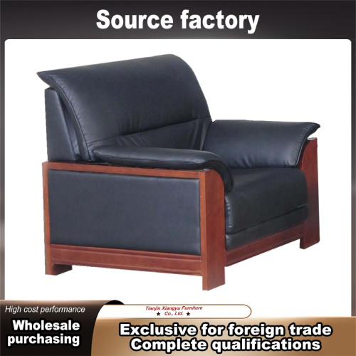Sofá individual ejecutivo de madera maciza de cuero negro
