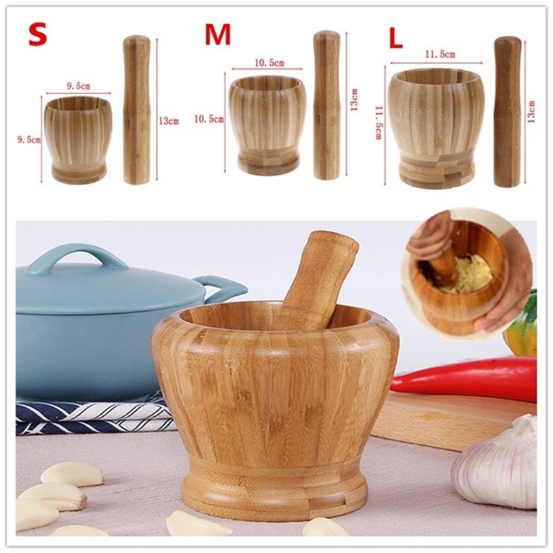 Wooden Garlic Ginger Spice Mixing Grinding Bowl Kitchen Tool Mortar and Pestle Kitchenware