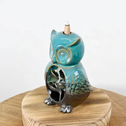 Blue Glaze Owl Style Backflow Incense Burner