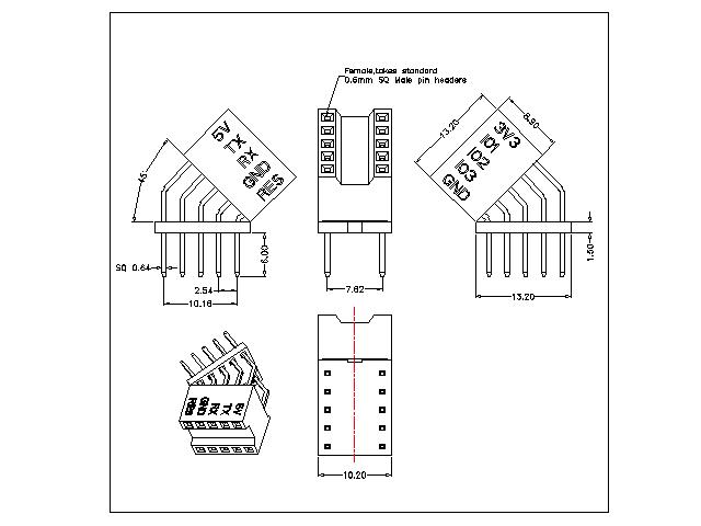 2.54 mm Female Header +Add Plastic 2x5P 45 Degree Type H=8.9 PC104E08-10XDXXX