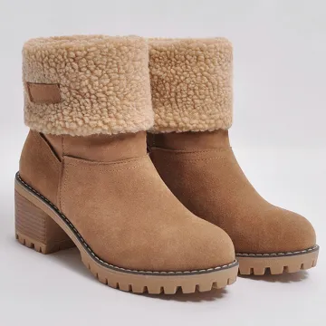 Winter Boots Women Snow Boots Square Heel Platform Ankle Boots Female Winter Shoes Women Slip-On Botines Mujer 2020 Women Boots
