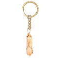 Yellow Jade Hexagonal Pointed( 8x32mm) Pendant Wrapped Gold Wire Keychain