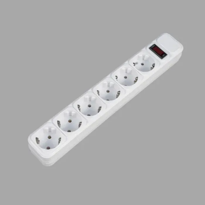 Soket Ekstensi Jerman EU 6 Arah dengan Sakelar