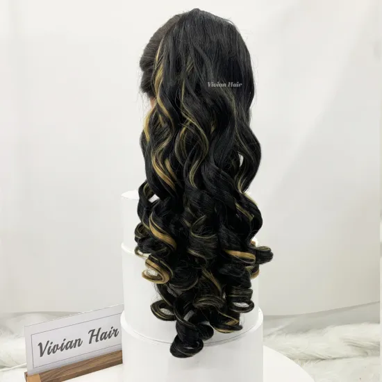 18-inch Big Curl Claw Ponytails in Black and Blonde Highlight Colors: Synthetic Hair Extensions