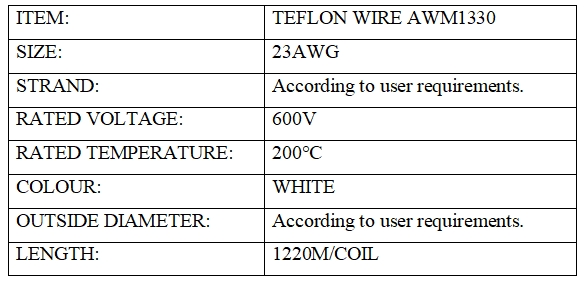 TEFLON WIRE AWM1330 23# FEP WHITE
