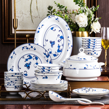 Blue and white porcelain dinnerware
