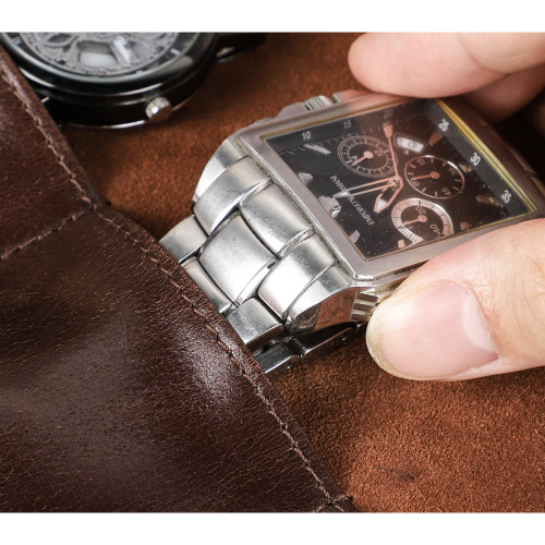 Luxury Wax Leather Watch Pouch with 6 Slots