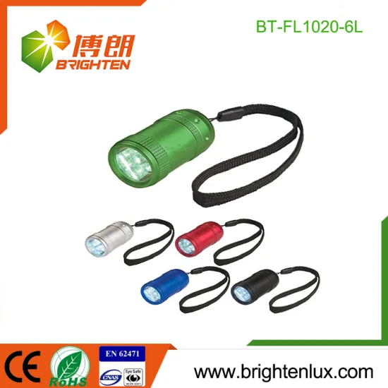 Factory Bulk Sale 2*CR2032 Button Cell Used Cheap Metal Kids 6 led Mini Flashlight