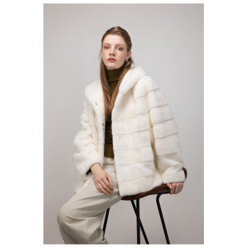 KC Fur Velvet Horizontal Draw Knife Hooded Mink Jacket For Women