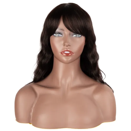 Fashionable 18 inches Body Wave Wig With Bangs Brazilian Remy Human Hair Full Machine Made 100% Human Hair Wigs  for black woman