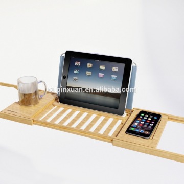BAMBOO BATHTUB CADDY WITH EXPANDABLE STAINLESS STEEL STENTS