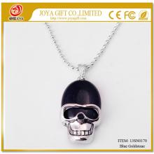 Blue Goldstone Skull Gemstone Pendant Necklace with Silver chain