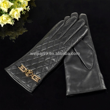 Checked sewing metal decoration goatskin leather gloves , Fashion women's gloves GL-EW260