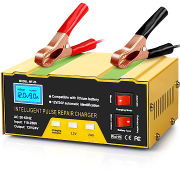 Universal 12V 10Ah Battery Charger with Display and Terminal Clip Adapter