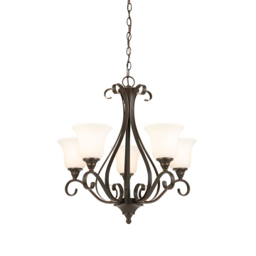Vintage Mediterranean Chandelier: Wrought Iron 5-Light with Frosted White LED