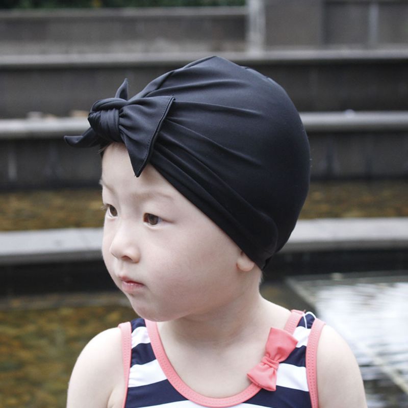 Toddler Baby Children Swimming Cap Bright Solid Color Pleated Twist Bowknot Sports Newborn Beanie Stretchy Bath Sun Hat 0-6T