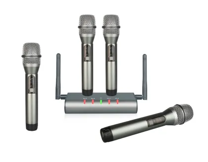 GPUB Professional 4 Channel Mini UHF Wireless Microphone System with 4 Handheld Microphones