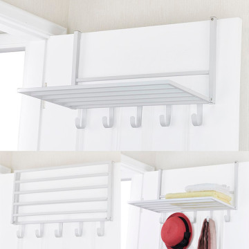 Overdoor White Sand Coating Folding Storage Rack With 5 Hooks