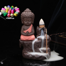 50Pc Incense Cones + Burner Creative Home Decor The Little Monk Small Buddha Censer Backflow Incense Burner Use In Home Teahouse