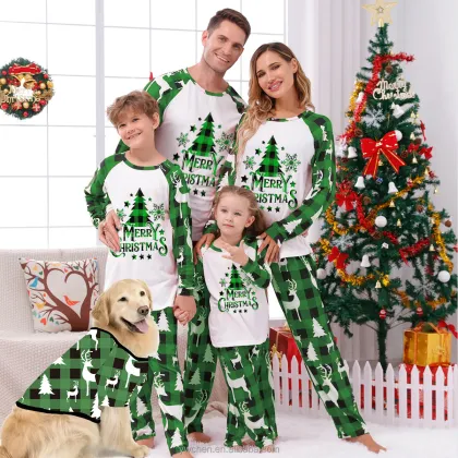 2022 Latest Green Tree Christmas Family Matching Pajamas