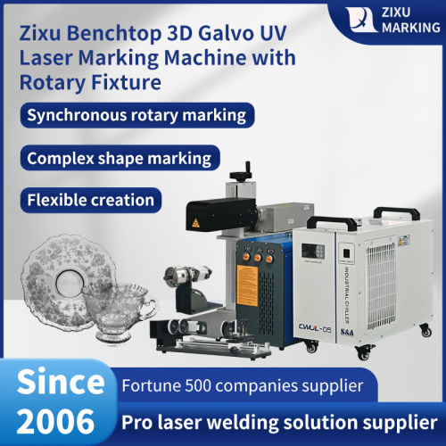 Máquina de marcação a laser UV Zixu Benchtop 3D Galvo com dispositivo giratório