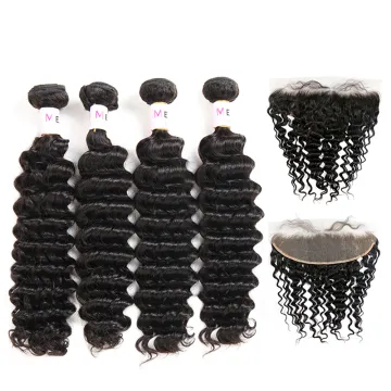 Free Shipping 8A Grade Silk Virgin Brazilian Deep Wave Hair Top Closure 13X4 front lace  With Bundles Sale