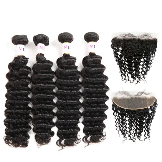 Free Shipping 8A Grade Silk Virgin Brazilian Deep Wave Hair Top Closure 13X4 front lace  With Bundles Sale
