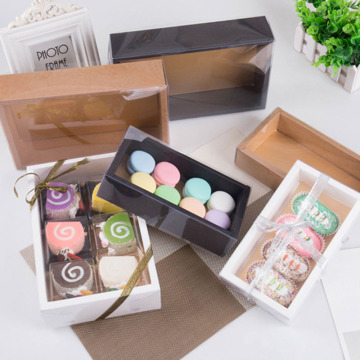 مربع هدايا Clear PVC Window Kraft - تعبئة كعكة Cookie Macaron مع غطاء شفاف