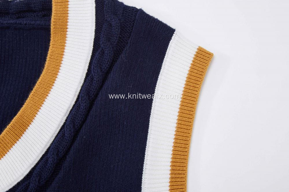 Boy's Knitted Contrast Top Barcode Hem School Vest