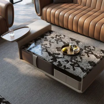 Modern Walnut Solid Wood Multifunction Coffee Table with Marble Top for Living Room