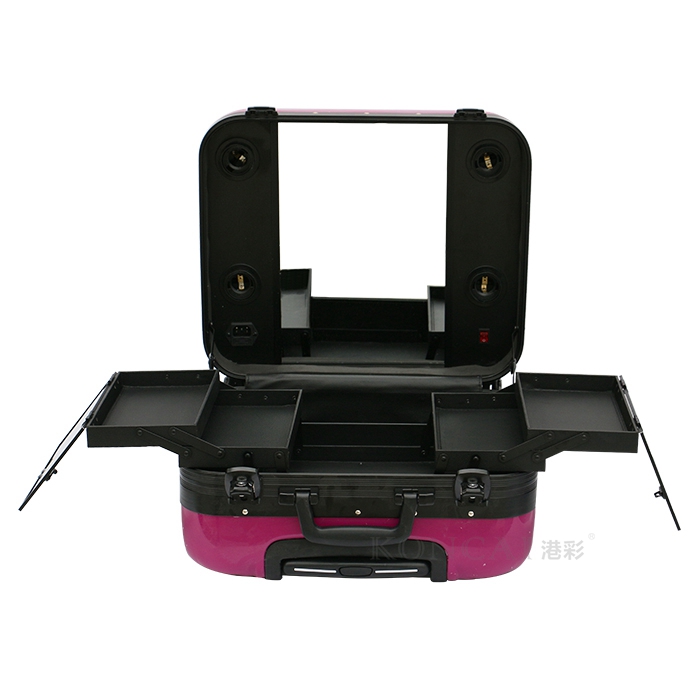 Soft-pink Portable Makeup Train Case with Light 