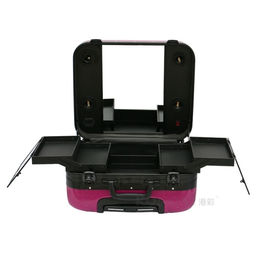 Soft-pink Portable Makeup Train Case with Light