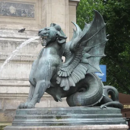 Metal bronze flying lion sculpture