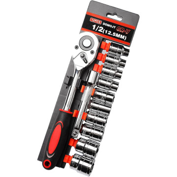 12-Piece 1/2 Inch Drive Ratchet Handle Socket Wrench Set with 72 Teeth Quick Release