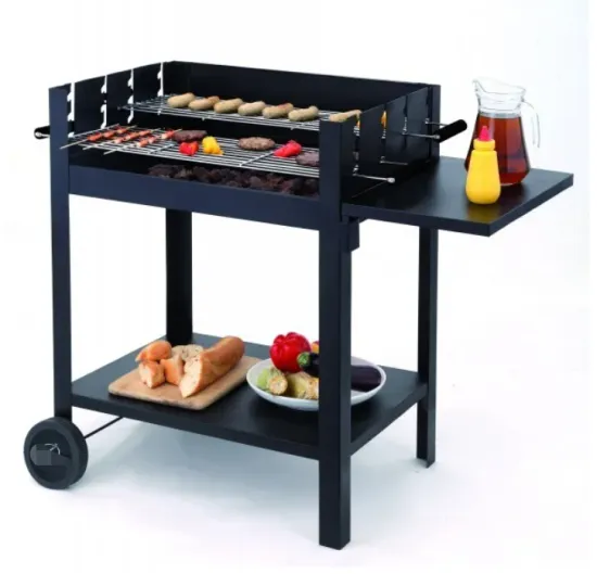Barbacoa con doble parrilla regulable con bandejas para uso Square Trolley Barbecue steel BBQ Charcoal Grill