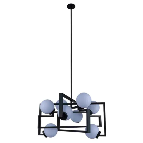 American Hotel Lobby Creative Glass Ball Pendant Light Metal Square Lamp Decoration Chandelier