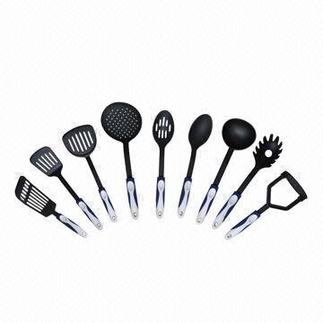 9-piece Nylon Kitchenware/Utensil Set with 25-33cm Length, PP + TPR Handle