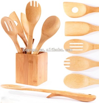 KG-160930 Wooden Bamboo Elevated Cooking & Serving Utensils, Kitchen Utensils 6 Piece Set