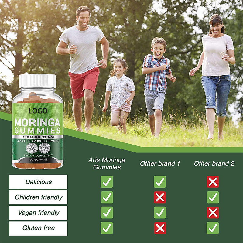 OEM/ODM Flavor natural de mere Moringa Gummies cu colagen pentru producerea mai multor lapte de explozie